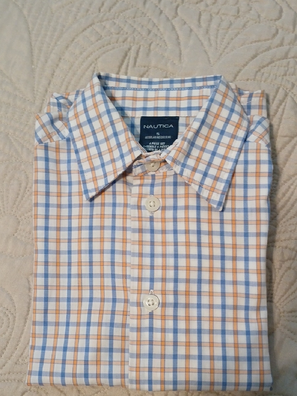 Nautica Men’s Blue & Orange Plaid Short-Sleeve Button-Down Shirt